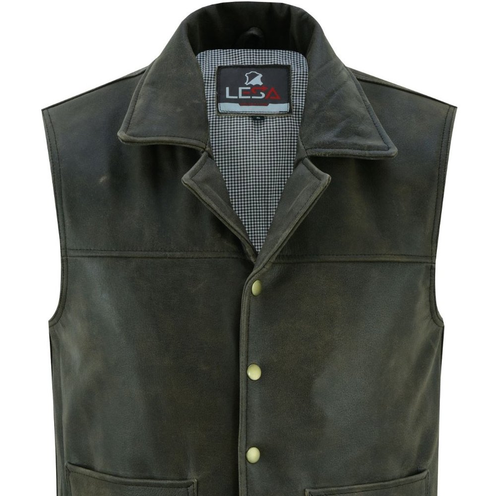 Distress Leather  Men Vest Waistcoat